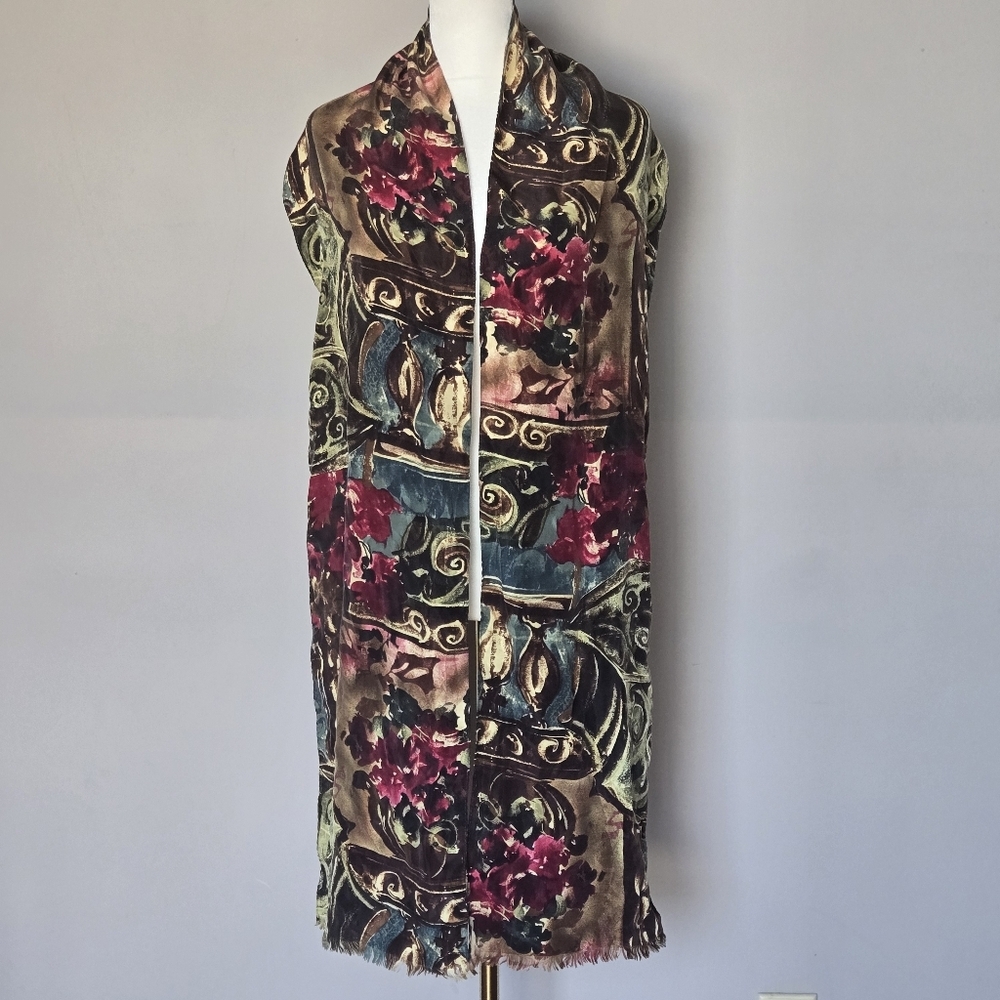 Vintage Studio New York Silk Floral Abstract 83 X 10 Rectangular Fringe Scarf